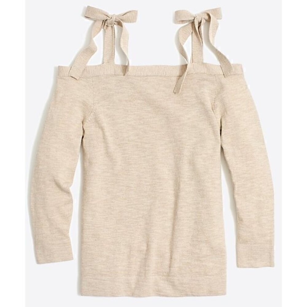 J. Crew Tie cold-Shoulder Sweater Oatmeal Tan Size XS